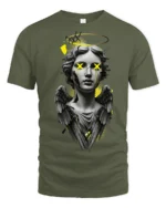 Glitch Angel Statue Street Art Urban Graphic T Shirt Aesthetic Style - military green t-shirt on white background