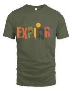 Explore Nature Adventure Hiking Camping Graphic T Shirt - military green t-shirt on white background