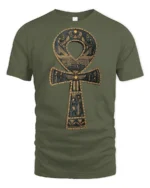Ancient Egyptian Ankh Symbol Hieroglyphic Art Graphic T Shirt - military green t-shirt on white background