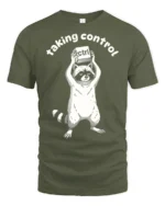 Taking Control Funny Raccoon Keyboard Ctrl Tech Humor T Shirt - military green t-shirt on white background