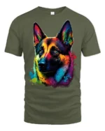 Colorful German Shepherd Pop Art Dog Lover Graphic T Shirt - military green t-shirt on white background