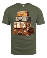 Vintage Travel Suitcase Stack Adventure Wanderlust Graphic T Shirt - military green t-shirt on white background