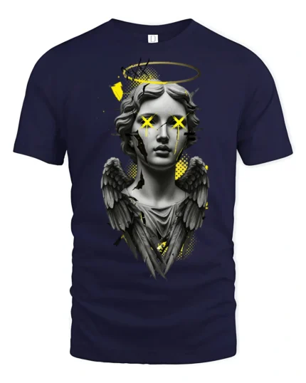 Glitch Angel Statue Street Art Urban Graphic T Shirt Aesthetic Style - navy t-shirt on white background