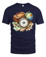 Vintage Travel Compass Map Adventure Explorer Graphic T Shirt - navy t-shirt on white background