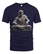 Classical DJ Statue Music Producer Greek Art Graphic T Shirt - navy t-shirt on white background
