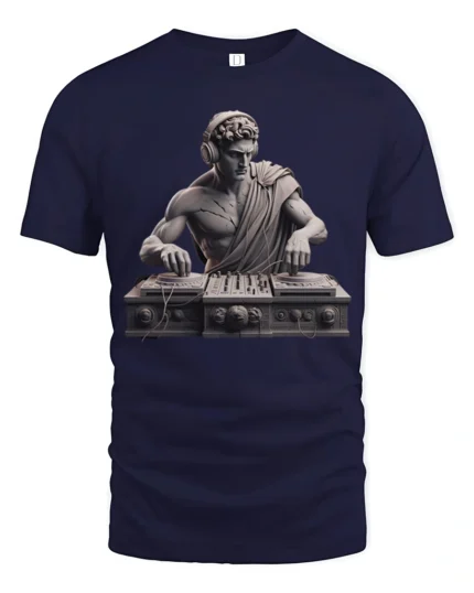 Classical DJ Statue Music Producer Greek Art Graphic T Shirt - navy t-shirt on white background