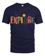 Explore Nature Adventure Hiking Camping Graphic T Shirt - navy t-shirt on white background
