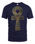 Ancient Egyptian Ankh Symbol Hieroglyphic Art Graphic T Shirt - navy t-shirt on white background