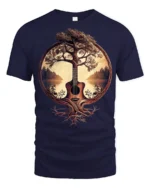 Acoustic Guitar Tree Of Life Nature Music Art Graphic T Shirt - navy t-shirt on white background