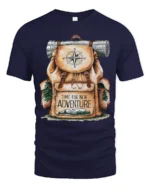 Time For New Adventure Hiking Backpack Camping Graphic T Shirt - navy t-shirt on white background