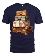 Vintage Travel Suitcase Stack Adventure Wanderlust Graphic T Shirt - navy t-shirt on white background