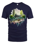Bass Fishing Adventure Lake Angler Graphic T Shirt - navy t-shirt on white background