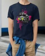 Cool Renaissance Statue Graffiti King Street Art Graphic T Shirt - model wearing navy tee with hands in pockets