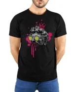 Cool Renaissance Statue Graffiti King Street Art Graphic T Shirt - model wearing black tee with hands behind back