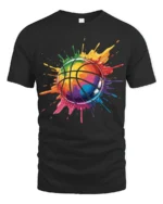 Color Splash Basketball T Shirt Vibrant Street Art Hoops Graphic - black t-shirt on white background
