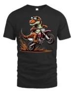Funny T Rex Dirt Bike Rider T Shirt Cool Motocross Dinosaur Graphic - black t-shirt on white background