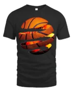 Torn Basketball Explosion T Shirt Fiery Slam Dunk Sports Graphic - black t-shirt on white background