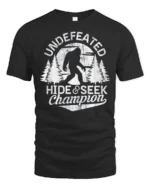 Undefeated Hide And Seek Champion Bigfoot Funny Sasquatch T Shirt - black t-shirt on white background