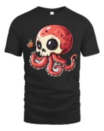 Cute Skull Octopus T Shirt Whimsical Ocean Creature Cartoon Graphic - black t-shirt on white background
