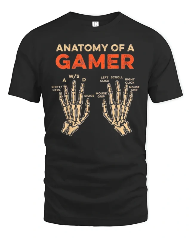 Anatomy Of A Gamer T Shirt Funny Keyboard Mouse Gaming Graphic - black t-shirt on white background