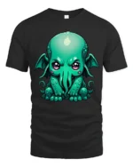 Cute Cthulhu Monster T Shirt Adorable Lovecraft Inspired Cartoon Graphic - black t-shirt on white background