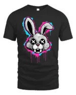 Graffiti Bunny Skull Eyes T Shirt Urban Street Art Rabbit Graphic - black t-shirt on white background