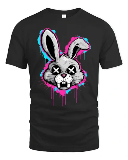 Graffiti Bunny Skull Eyes T Shirt Urban Street Art Rabbit Graphic - black t-shirt on white background