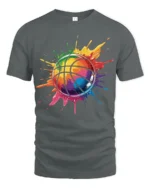 Color Splash Basketball T Shirt Vibrant Street Art Hoops Graphic - gray t-shirt on white background