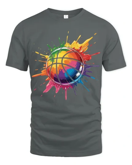 Color Splash Basketball T Shirt Vibrant Street Art Hoops Graphic - gray t-shirt on white background