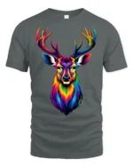 Colorful Rainbow Deer Head T Shirt Vibrant Stag Art Graphic Design - gray t-shirt on white background