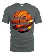 Torn Basketball Explosion T Shirt Fiery Slam Dunk Sports Graphic - gray t-shirt on white background