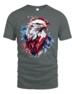 Patriotic Bald Eagle T Shirt American Flag Splash Art Graphic - gray t-shirt on white background