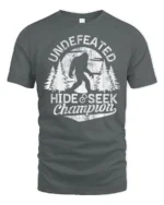 Undefeated Hide And Seek Champion Bigfoot Funny Sasquatch T Shirt - gray t-shirt on white background