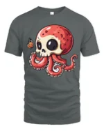 Cute Skull Octopus T Shirt Whimsical Ocean Creature Cartoon Graphic - gray t-shirt on white background