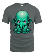 Cute Cthulhu Monster T Shirt Adorable Lovecraft Inspired Cartoon Graphic - gray t-shirt on white background