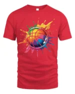 Color Splash Basketball T Shirt Vibrant Street Art Hoops Graphic - red t-shirt on white background