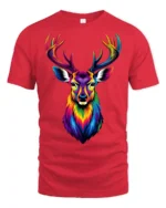 Colorful Rainbow Deer Head T Shirt Vibrant Stag Art Graphic Design - red t-shirt on white background