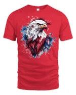 Patriotic Bald Eagle T Shirt American Flag Splash Art Graphic - red t-shirt on white background