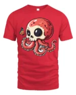 Cute Skull Octopus T Shirt Whimsical Ocean Creature Cartoon Graphic - red t-shirt on white background