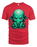 Cute Cthulhu Monster T Shirt Adorable Lovecraft Inspired Cartoon Graphic - red t-shirt on white background