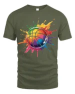 Color Splash Basketball T Shirt Vibrant Street Art Hoops Graphic - military green t-shirt on white background
