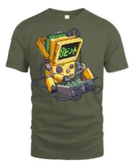 Retro Beep Robot Gamer T Shirt Funny Vintage Arcade Robot Graphic - military green t-shirt on white background