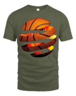 Torn Basketball Explosion T Shirt Fiery Slam Dunk Sports Graphic - military green t-shirt on white background