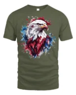 Patriotic Bald Eagle T Shirt American Flag Splash Art Graphic - military green t-shirt on white background
