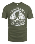 Undefeated Hide And Seek Champion Bigfoot Funny Sasquatch T Shirt - military green t-shirt on white background