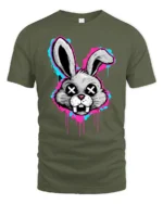 Graffiti Bunny Skull Eyes T Shirt Urban Street Art Rabbit Graphic - military green t-shirt on white background