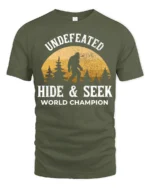 Undefeated Hide And Seek World Champion Bigfoot Funny Sasquatch T Shirt - military green t-shirt on white background