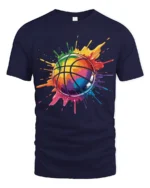 Color Splash Basketball T Shirt Vibrant Street Art Hoops Graphic - navy t-shirt on white background