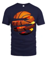 Torn Basketball Explosion T Shirt Fiery Slam Dunk Sports Graphic - navy t-shirt on white background