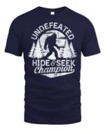 Undefeated Hide And Seek Champion Bigfoot Funny Sasquatch T Shirt - navy t-shirt on white background
